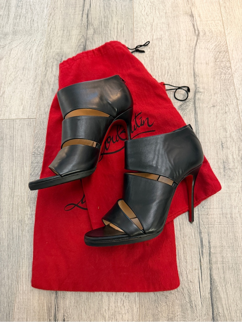 Christian Louboutin Black Leather Cutout Stiletto Sandals